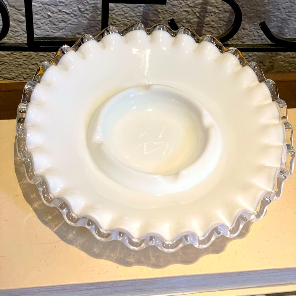 Silver crest milk glass ashtray